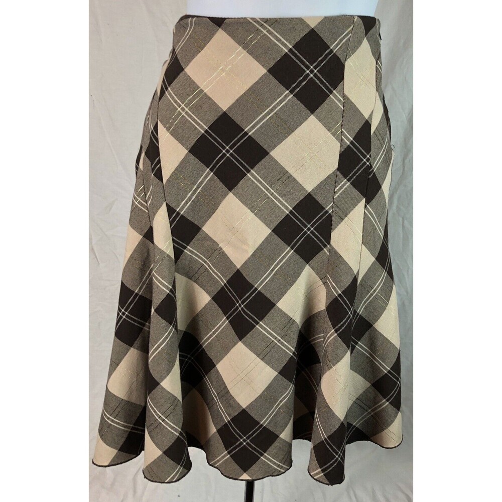 Vintage Fit & Flare Skirt Brown Plaid Knee 32”Waist Academia Twee Y2k 90s Preppy